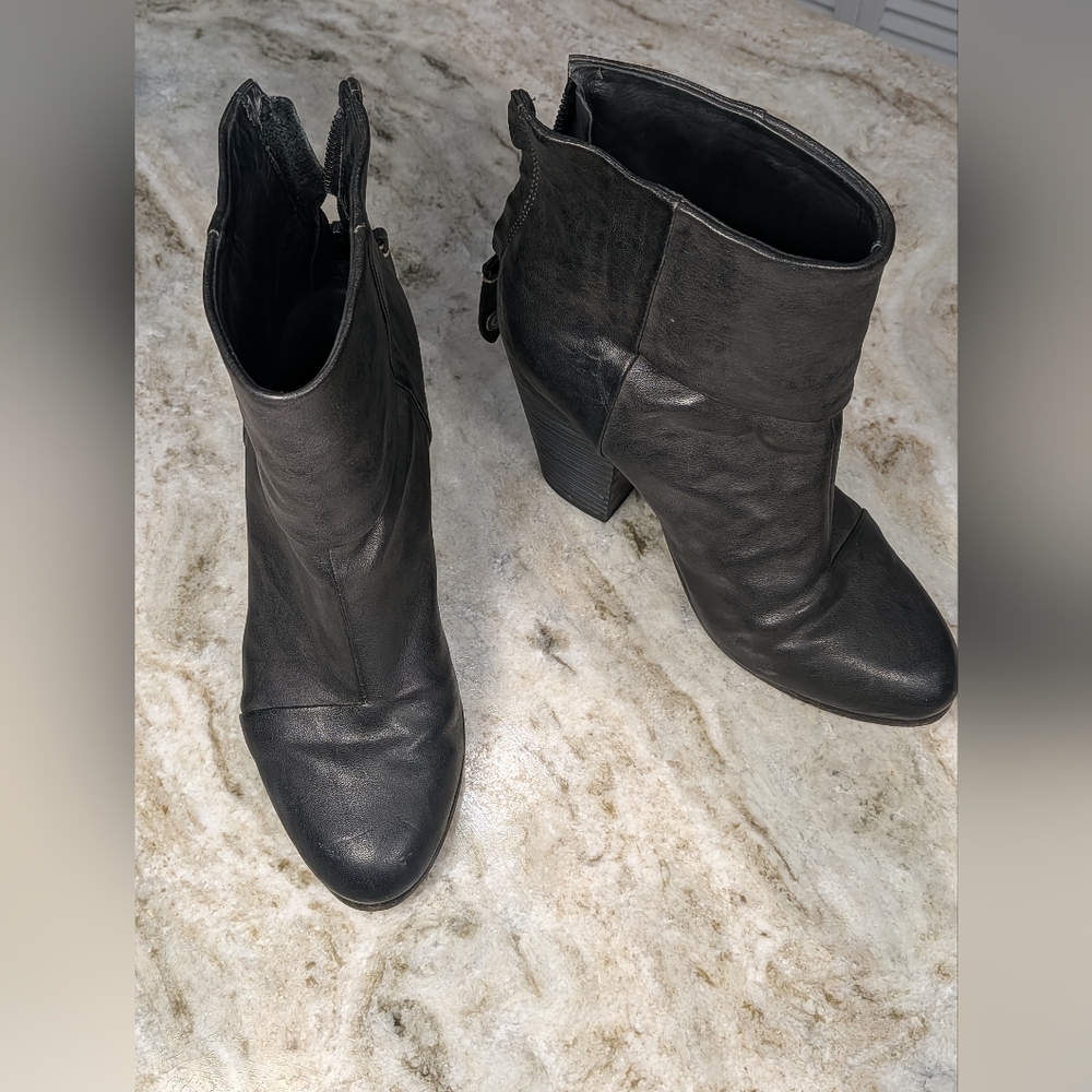 Rag & Bone Newbury Black Leather Ankle Booties 4" Heel